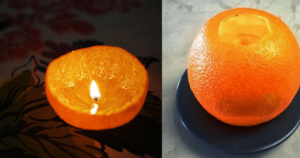 Faça um porta velas com casca de laranja para enfeitar e aromatizar a casa