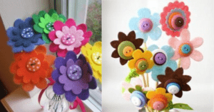 Flores de feltro e botões – Uma linda ideia