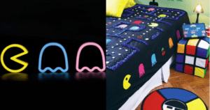 Jogo de quarto retrô – Colcha Pacman em patchwork